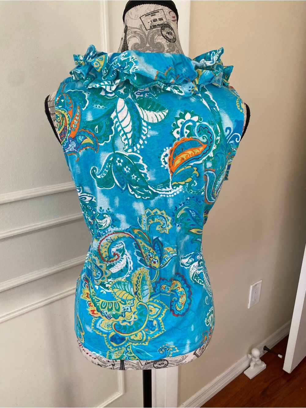 Lauren Ralph Lauren Paisley Ruffle Neck Sleeveless Blouse 100% Cotton - Picture 5 of 11